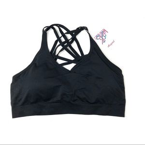 Angool Black Strappy Racerback Sports Bra